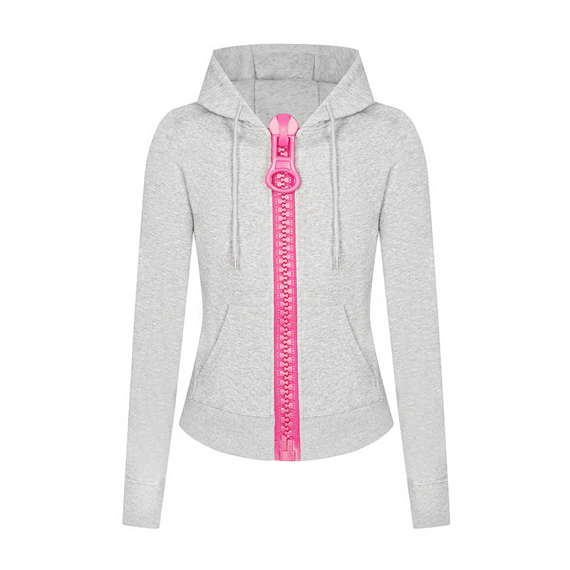 Damen Kapuzen-Sweatjacke mit markantem Zierreißverschluss und Kängurutasche Shop Nory