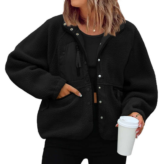Damen kuschelige Fleecejacke mit praktischen Taschen