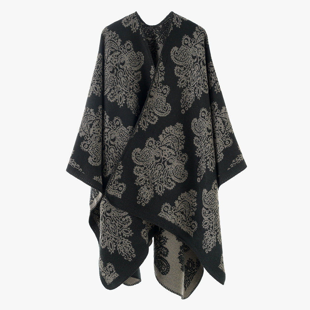 Damen Oversize-Wickelcape mit doppelseitigem Jacquard und asymmetrischem Zipfelsaum Shop Nory
