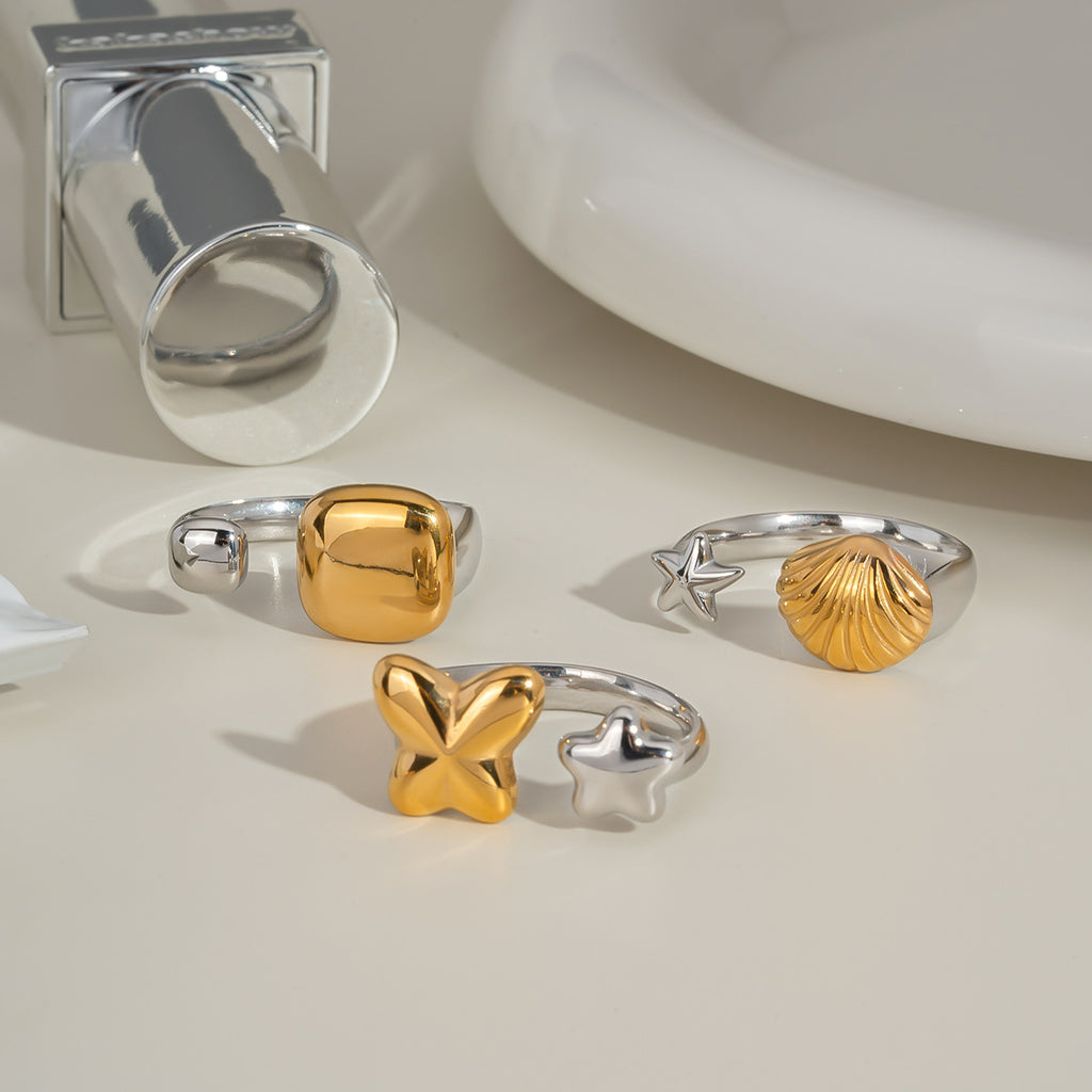 Damen verstellbarer Ring aus Edelstahl mit eleganten geometrischen Formen Shop Nory