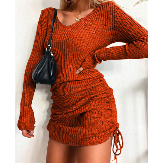 Damen Figurbetontes Rippstrick-Minikleid mit langen Ärmeln und seitlicher Raffung Shop Nory