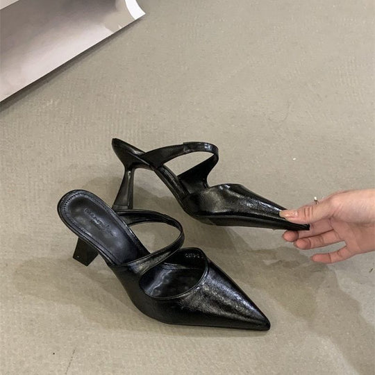 Damen Spitz zulaufende Mule mit Fersenriemchen und skulpturiertem mittelhohem Absatz Shop Nory