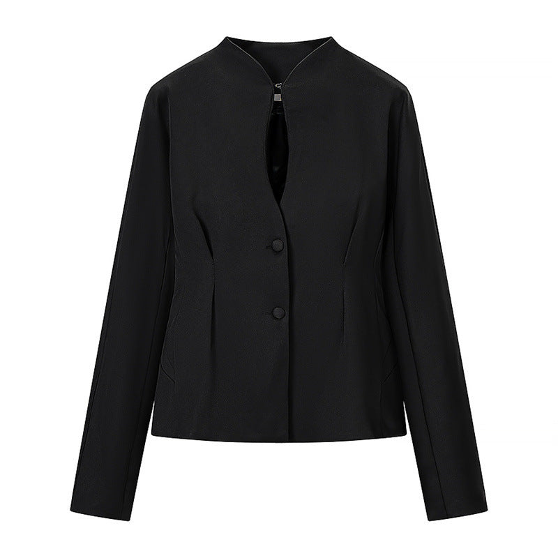 Damen Taillierter Kurzblazer ohne Revers mit Stehkragen-Optik und formgebenden Teilungsnähten Shop Nory