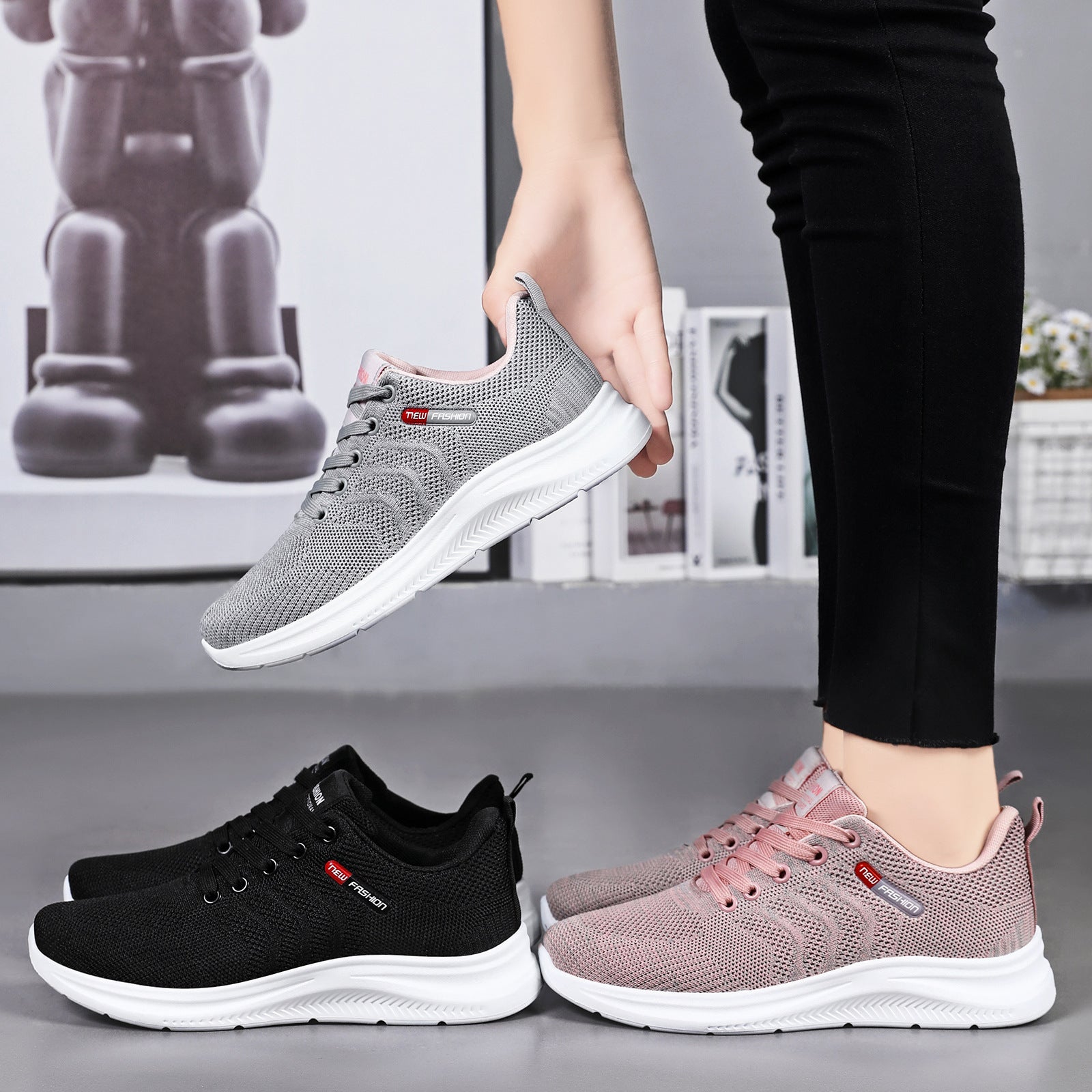 Damen Atmungsaktive und bequeme Sneaker mit elastischem Strickdesign Shopnory