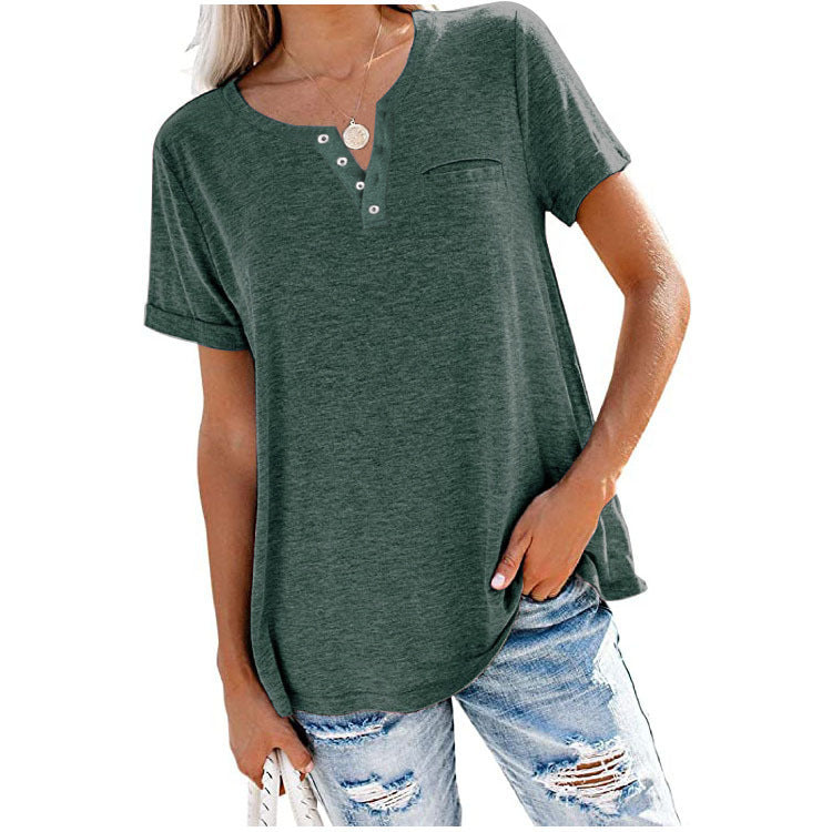 Damen hochwertiges T-Shirt mit Knopfdetail und lockerem Schnitt