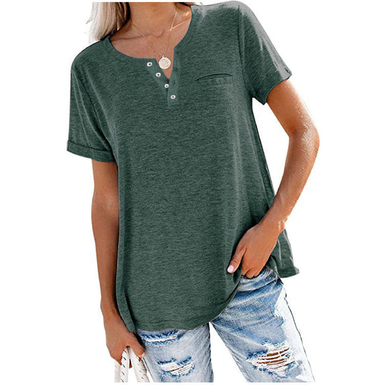 Damen hochwertiges T-Shirt mit Knopfdetail und lockerem Schnitt