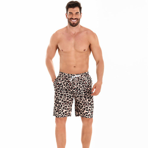 Herren Badeshorts im modernen Leopardenmuster mit verstellbarem Bund