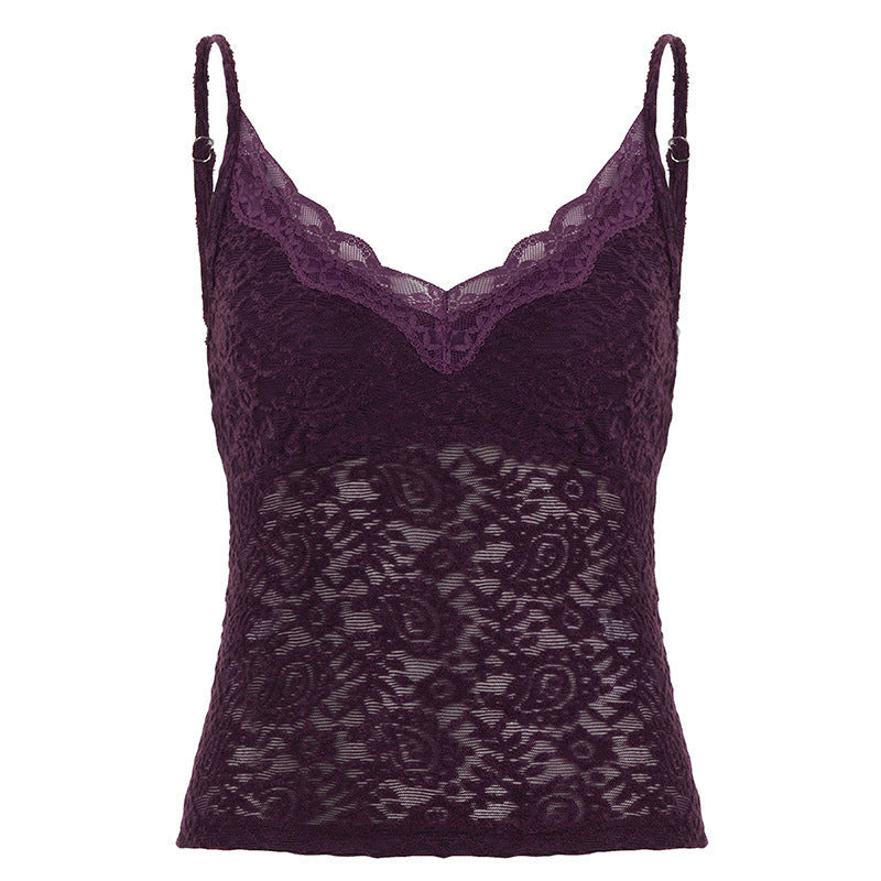 Damen Spitzen-Cami-Top mit verstellbaren Trägern und V-Ausschnitt