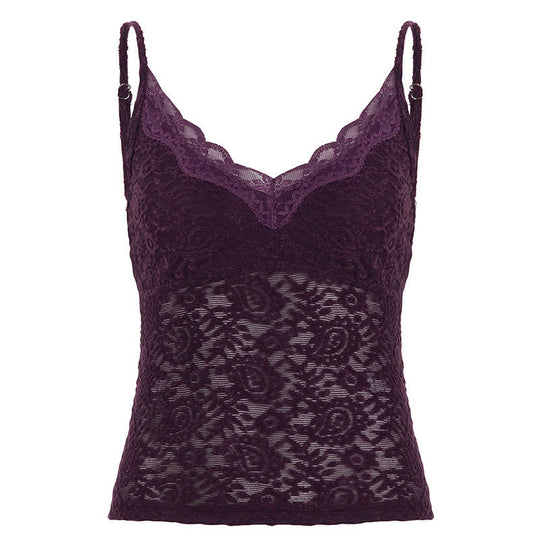 Damen Spitzen-Cami-Top mit verstellbaren Trägern und V-Ausschnitt