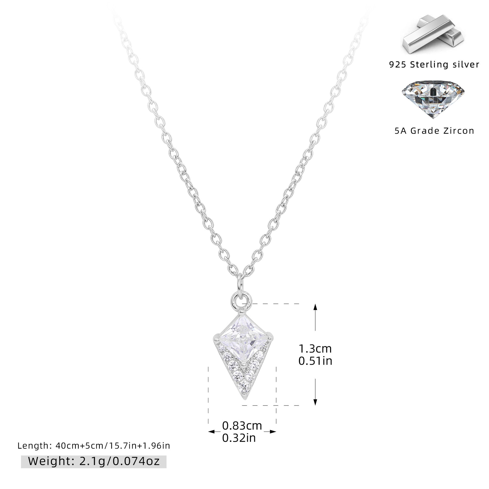 Damen Halskette mit diamantförmigem Anhänger und funkelnden Zirkonia Shop Nory