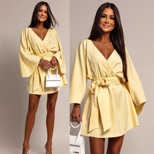 Damen Wickel-Minikleid mit Kimonoärmeln und Taillengürtel Shop Nory