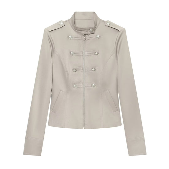 Damen Militärinspirierte Kurzjacke mit Stehkragen, Zierknopfleiste und Reißverschluss Shop Nory