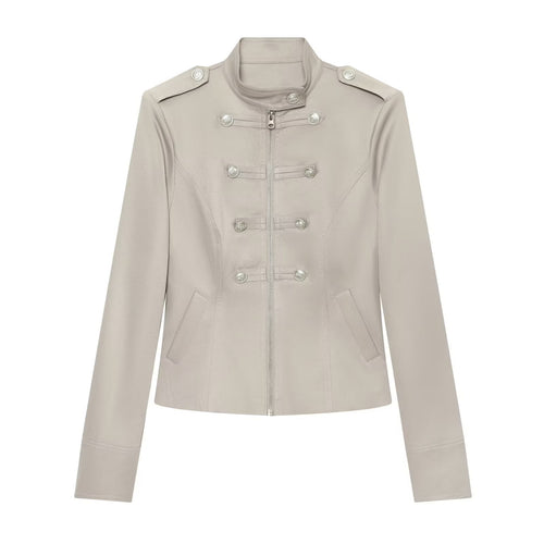 Damen Militärinspirierte Kurzjacke mit Stehkragen, Zierknopfleiste und Reißverschluss Shop Nory