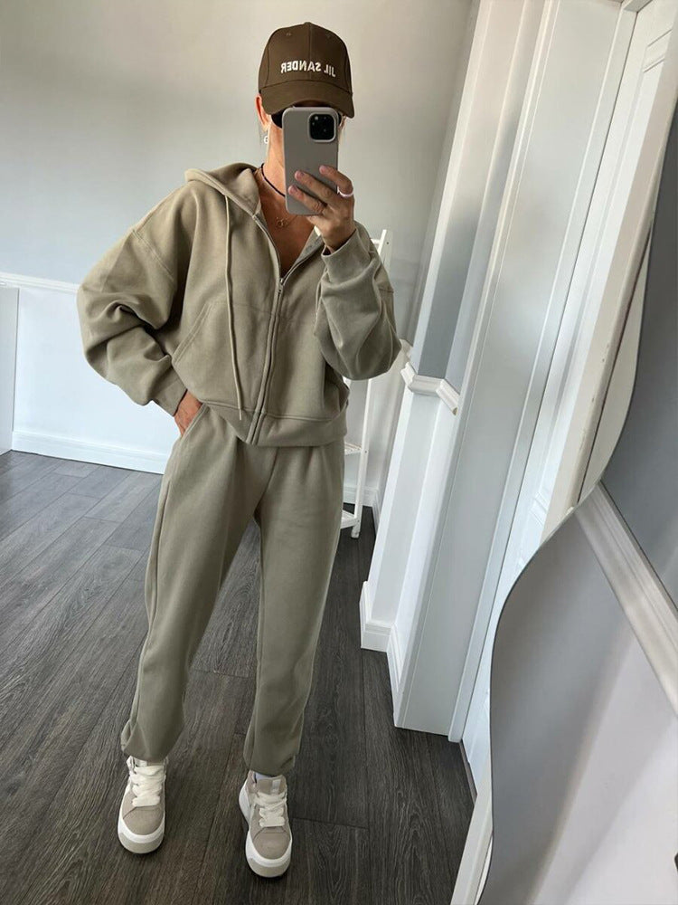 Damen lässiges Kapuzen-Sweatshirt und Jogginghose Set in Oversize-Passform mit Reißverschluss und Kängurutasche Shop Nory