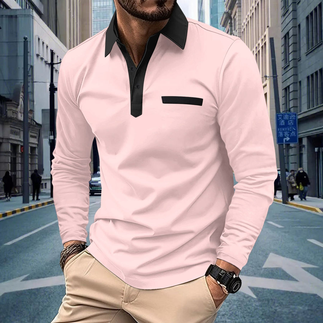 Herren nan Langarm-Polohemd mit kontrastkragen, verdeckter Knopfleiste und dekorativer Brustleiste Shop Nory