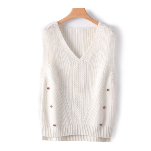Damen Strick-Longweste mit V-Ausschnitt, Zopfmuster und seitlicher Knopfleiste Shop Nory