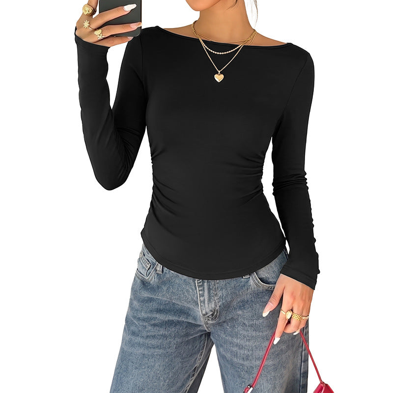 Damen Figurnahe Langarm-Strickshirt mit Rundhalsausschnitt und Stretchfit Shop Nory