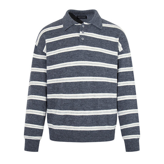 Herren Strick-Poloshirt mit Streifenmuster, Polokragen und Knopfleiste Shop Nory