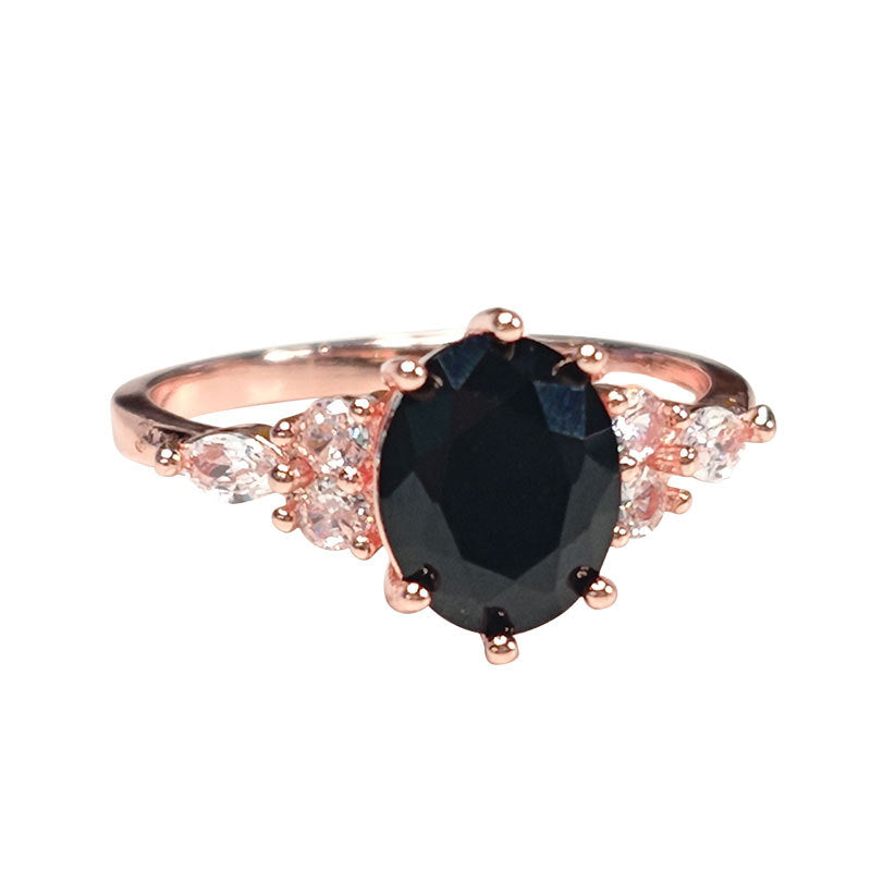 Damen eleganter Zirkonia-Ring mit schwarzem Mittelpunkt und strahlenden Akzenten Shop Nory