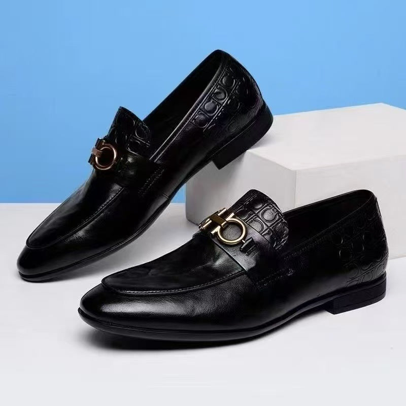 Herren Eleganter Lederlook-Loafer mit Krokoprägung und goldener Bit-Schnalle Shop Nory