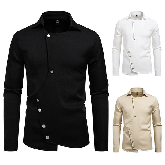 Herren modisches, asymmetrisches Hemd mit einzigartigen Knopfdetails Shopnory