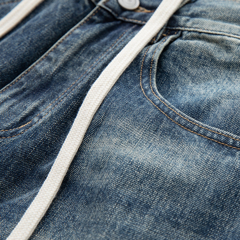 Damen Weite Cropped-Jeans mit hohem Bund, gesteppten Knie-Panels und Kordelzugbund Shop Nory