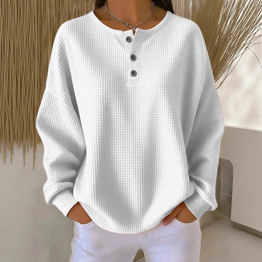 Damen Oversize Waffelstrick-Henleyshirt mit Knopfleiste und Rundhalsausschnitt Shop Nory