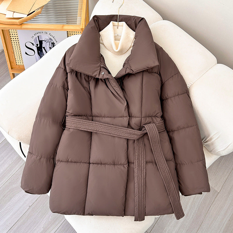 Damen nan gesteppte Winterjacke mit Taillengürtel, Stehkragen und Rippbündchen Shop Nory