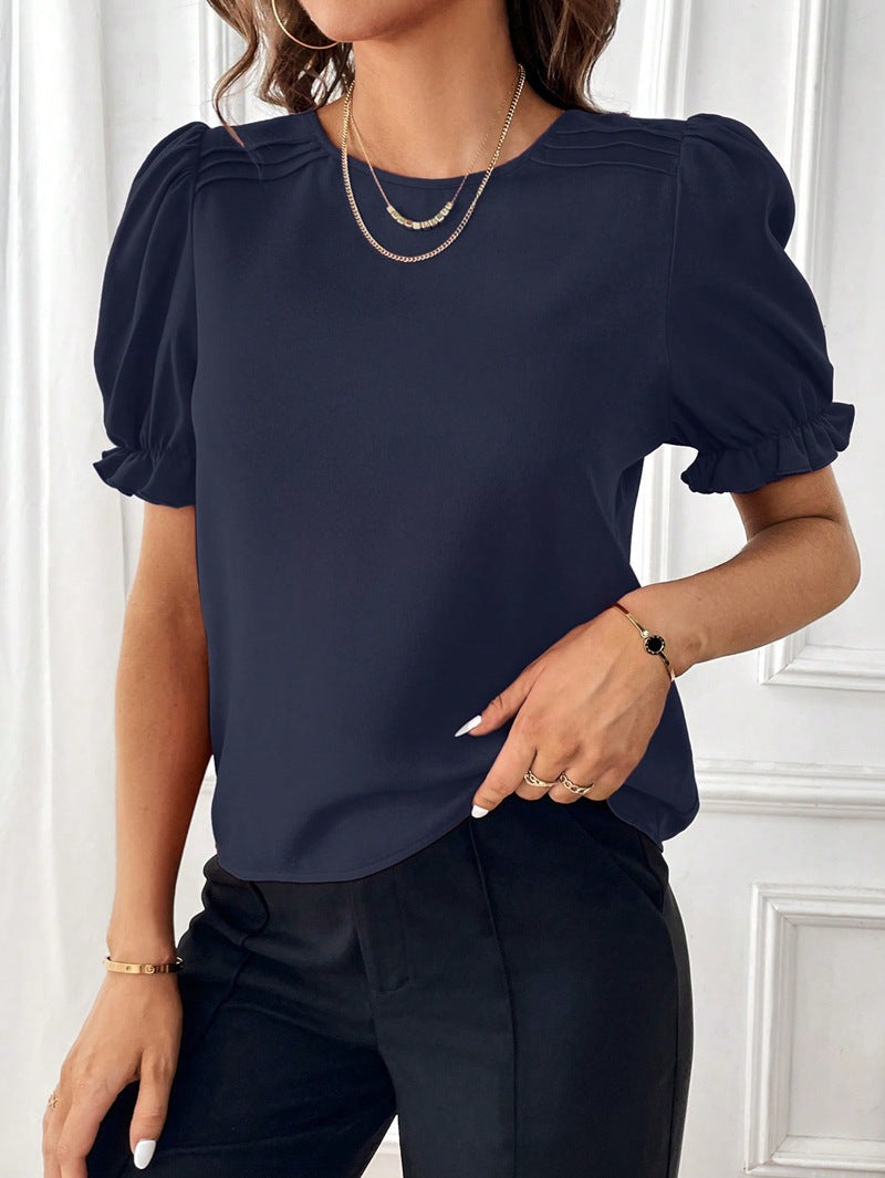 Damen Elegante Chiffonbluse mit Puffärmeln und dekorativen Schulterfalten Shop Nory
