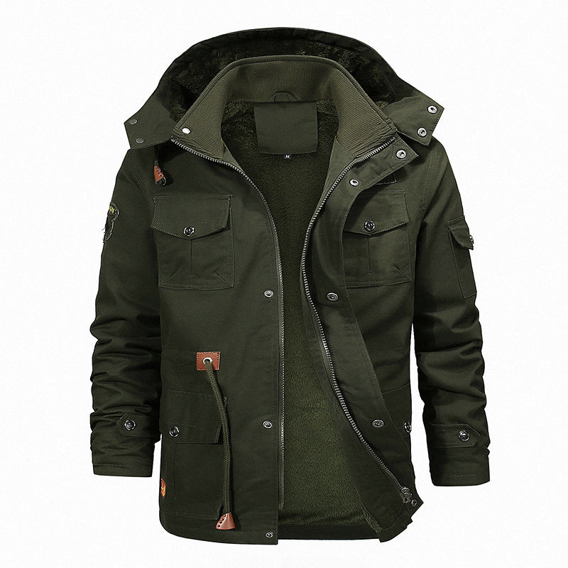 Herren Canvas-Parka mit Teddyfleece-Innenfutter, Kapuze und multifunktionalen Taschen Shop Nory