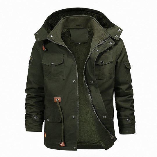 Herren Canvas-Parka mit Teddyfleece-Innenfutter, Kapuze und multifunktionalen Taschen Shop Nory