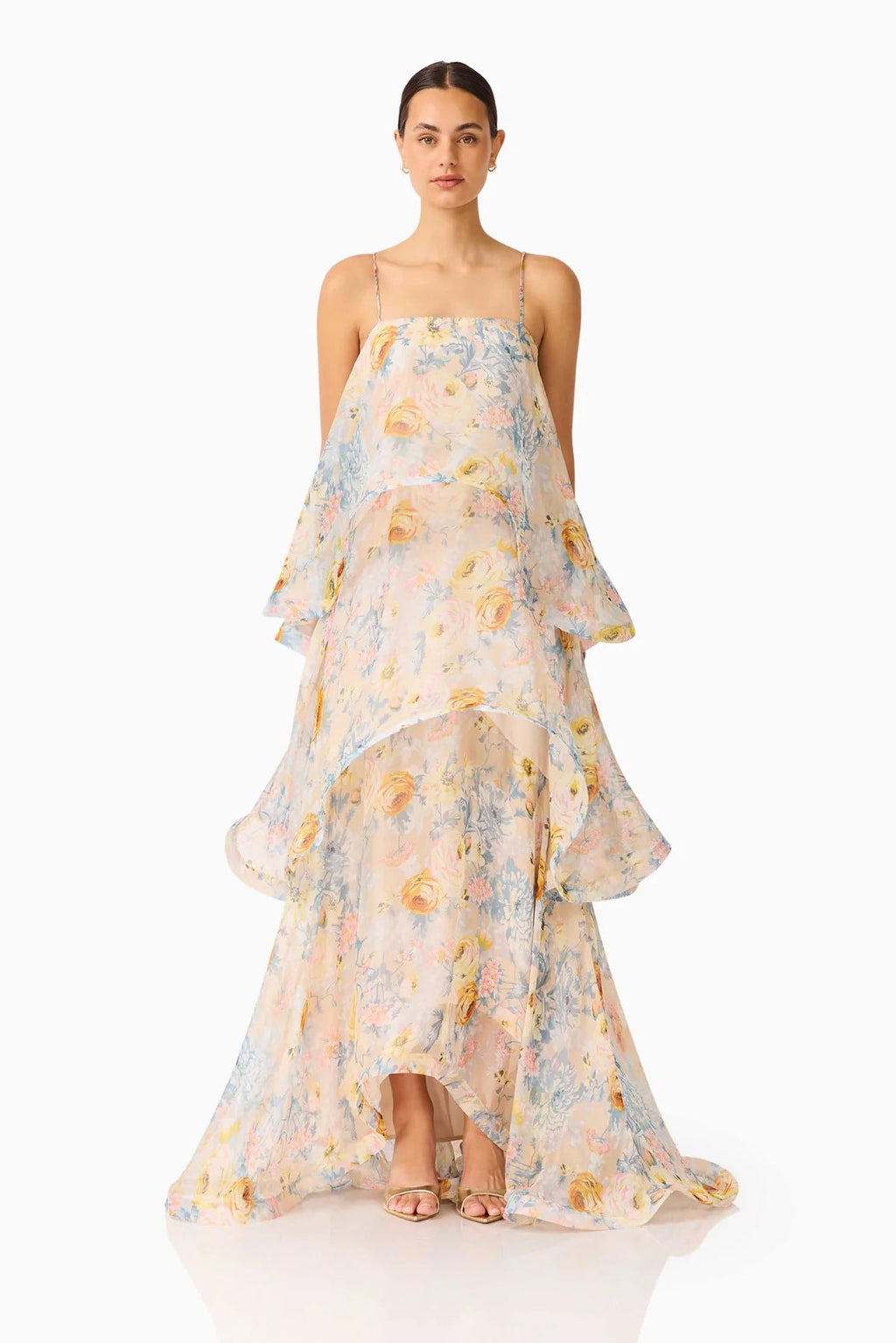 Damen Maxi Kleid mit Volant-details