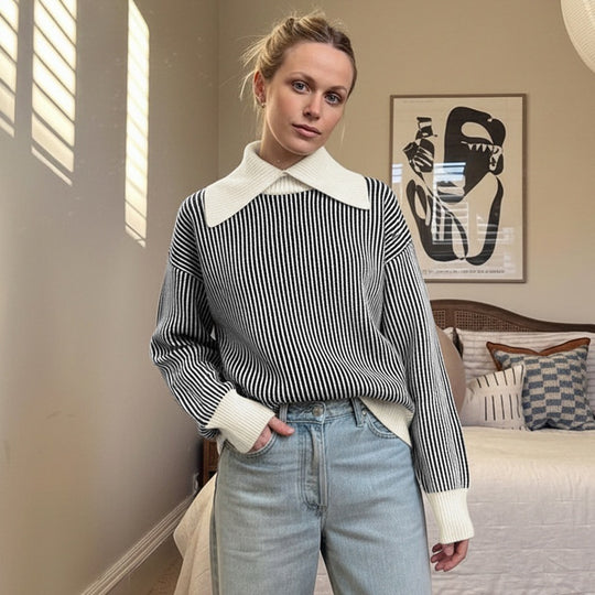 Damen Oversized Pullover mit Kragen Shop Nory