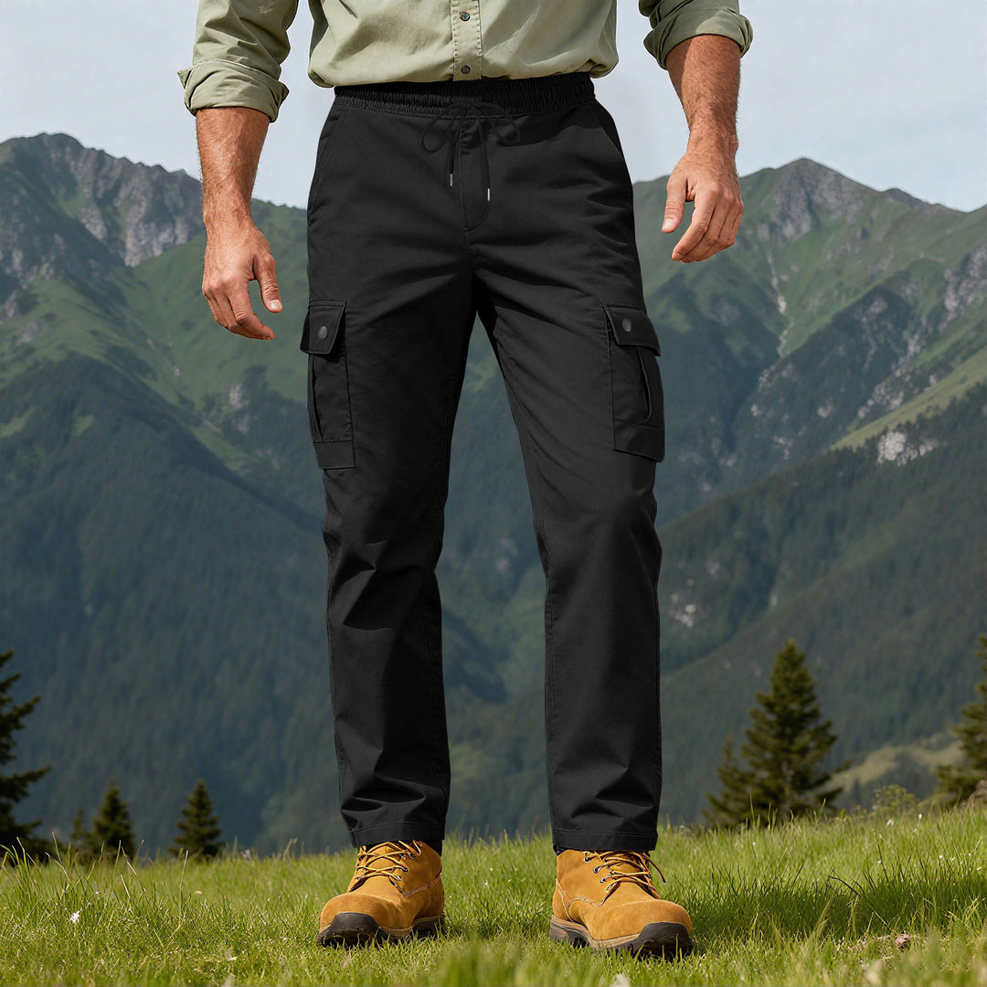 Herren Outdoor-Cargohose mit elastischem Tunnelzugbund und Druckknopf-Taschen Shop Nory