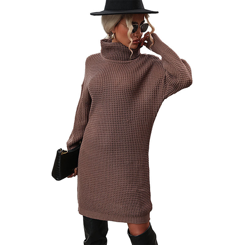 Damen Strickkleid mit Rollkragen und Waffelstruktur, tailliertes Minikleid mit Statement-Gürtel Shop Nory