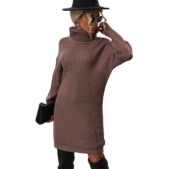 Damen Strickkleid mit Rollkragen und Waffelstruktur, tailliertes Minikleid mit Statement-Gürtel Shop Nory