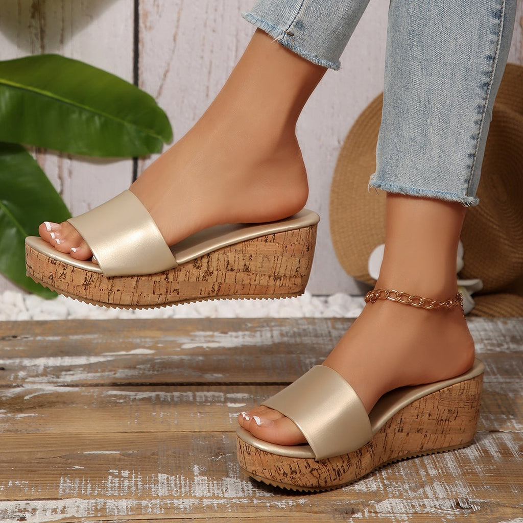 Damen Komfortable Wedge-Pantoletten mit breitem, verstellbarem Riemen