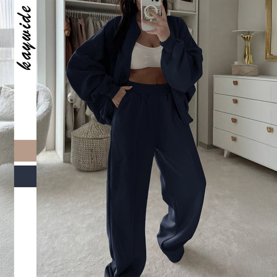 Damen nan Oversize-Zipjacke und hochgeschnittene Palazzohose aus weichem French-Terry Shop Nory
