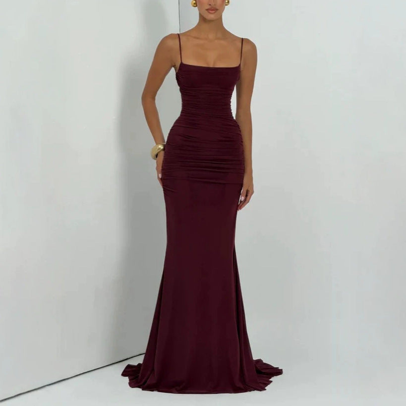 Damen Elegantes Tailliertes Maxikleid mit Raffungen
