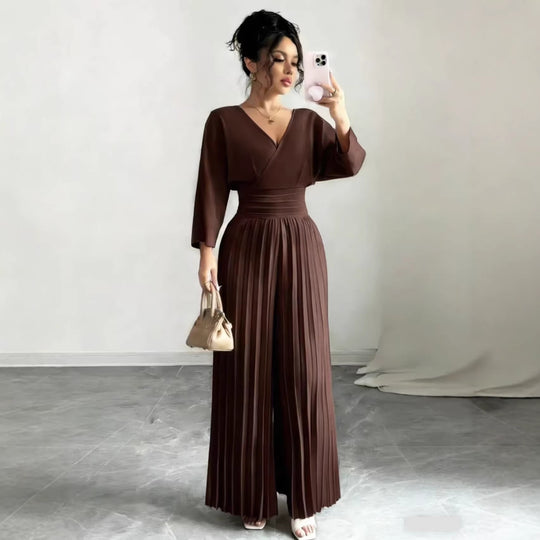 Damen Maxikleid mit Wickeloberteil, Tailliertem Rippbund und Plisseerock Shop Nory