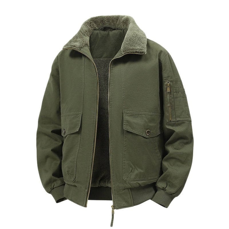 Herren Militärisch inspirierte Thermo-Bomberjacke mit Teddy‑Futter, Ärmeltasche und Druckknopf‑Klappentaschen Shop Nory