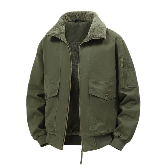 Herren Militärisch inspirierte Thermo-Bomberjacke mit Teddy‑Futter, Ärmeltasche und Druckknopf‑Klappentaschen Shop Nory