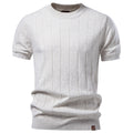 Herren nan leichter Kurzarm-Strickpullover mit feiner Rippenstruktur und Rundhalsausschnitt