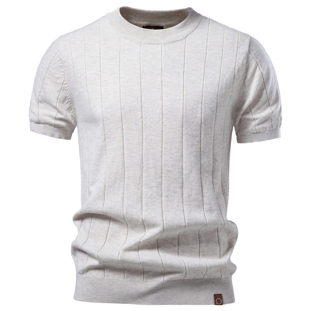 Herren nan leichter Kurzarm-Strickpullover mit feiner Rippenstruktur und Rundhalsausschnitt