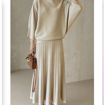 Damen Feines Strick-Set aus Viskosemix mit Oversize-Pullover und plissiertem Maxi-Rock Shop Nory