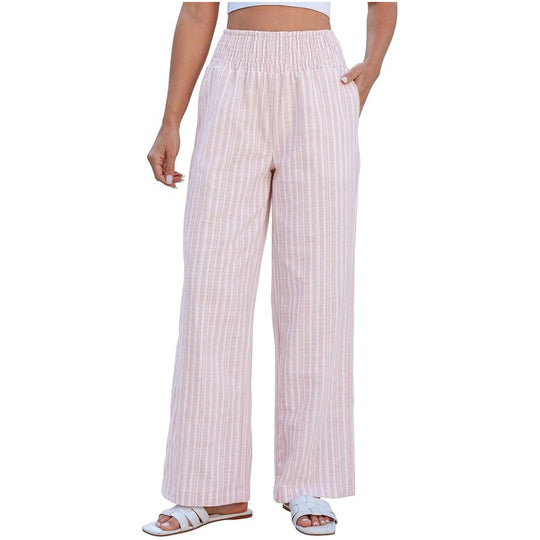 Damen Leichte Leinenoptik Palazzohose mit hohem Smokbund und Eingrifftaschen Shop Nory