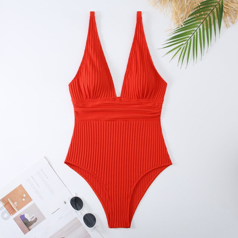 Damen Einteiler Badeanzug mit raffiniertem Rippendesign
