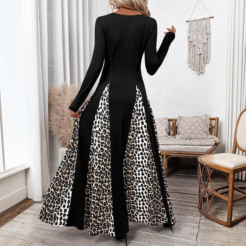 Damen Maxikleid mit Paneeloptik und kontrastierenden Leopard‑Print‑Einsätzen Shop Nory