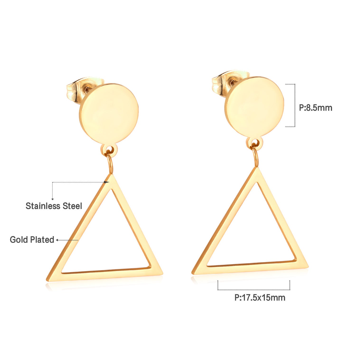 Damen Ohrringe mit elegantem, doppellagigem Rechteckdesign aus Edelstahl und goldplattierter Oberfläche Shop Nory