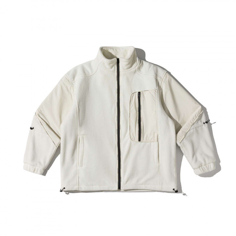 Unisex Oversize-Fleecejacke mit Nylon-Panelen, hohem Stehkragen und Multi-Taschen Shop Nory